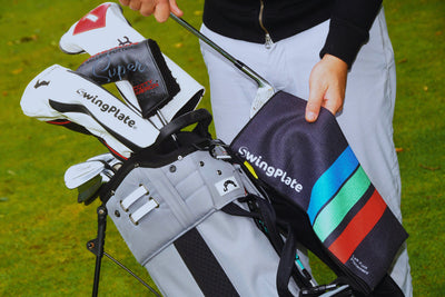 Compact Stance Towel attached to golf bag