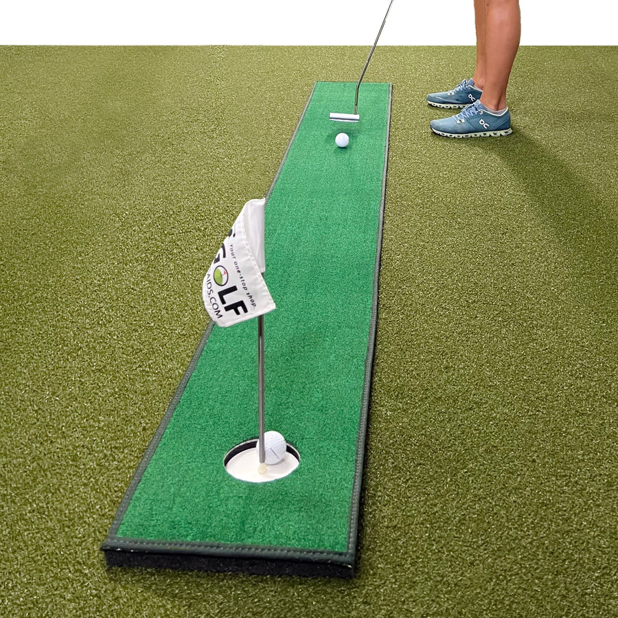 Golfer practicing with the Home Putt Putting Mat indoors