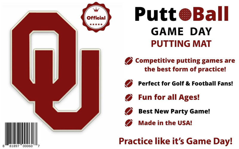 Oklahoma Putt Ball - Putting Mat Game - Make Practicing your Putts Entertaining While Representing Your Favorite University - Mat is 12 feet by 2 feet